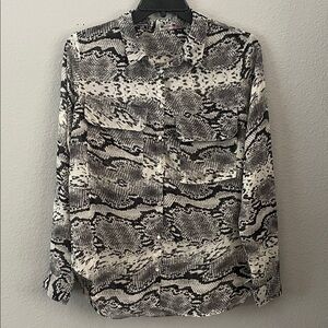 Kut From The Kloth Snakeskin Printed Long Sleeve Sheer Button Down Shirt Top